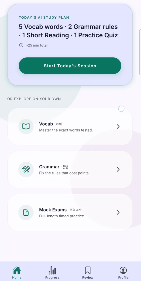 Your daily study plan on the dashboard